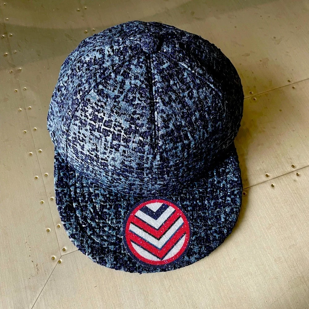 Chanel tweed blue baseball cap hat